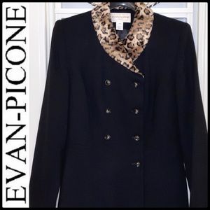 VTG EVAN PICONE LEOPARD TRIM WOOL SUIT JACKET